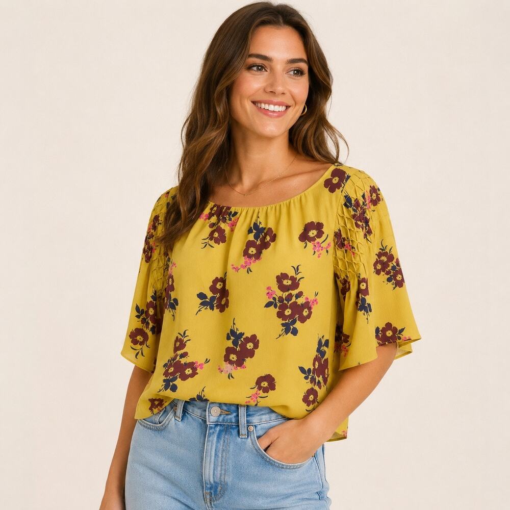 Madewell Women’s blouse in yellow retro bouquet. Size medium